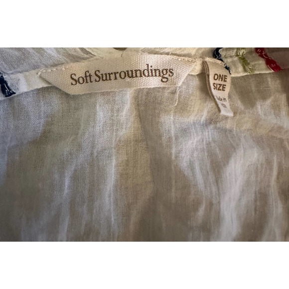 Women OS Soft Surroundings White Gauzy 1BB81 Embroidered Kimono Shrug Duster Top - Picture 3 of 4